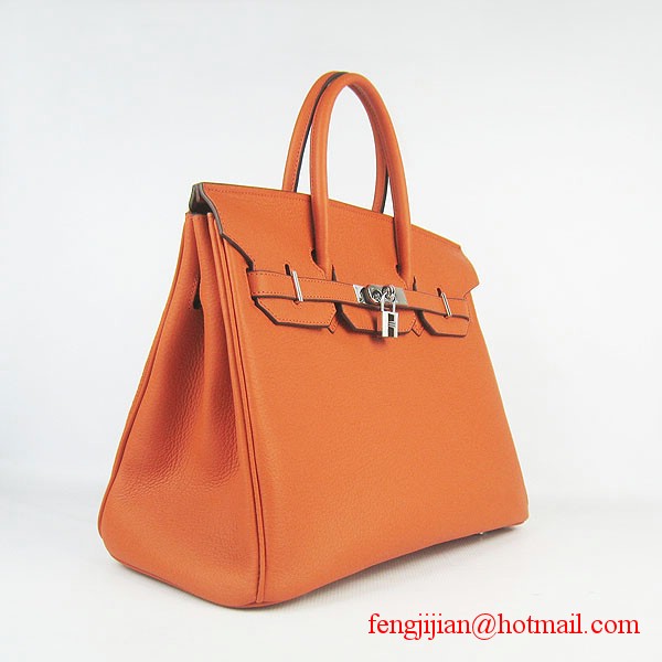 Hermes Birkin 35cm Tendon Veins Leather Bag Orange Silver Hardware